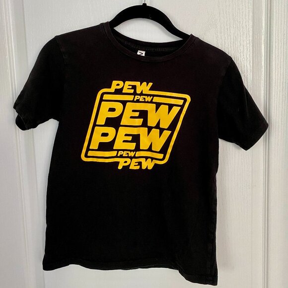 Kids Star Wars Pew Pew Black Cotton Graphic Short Sleeve Tee Shirt Size 8-10 - Picture 1 of 4